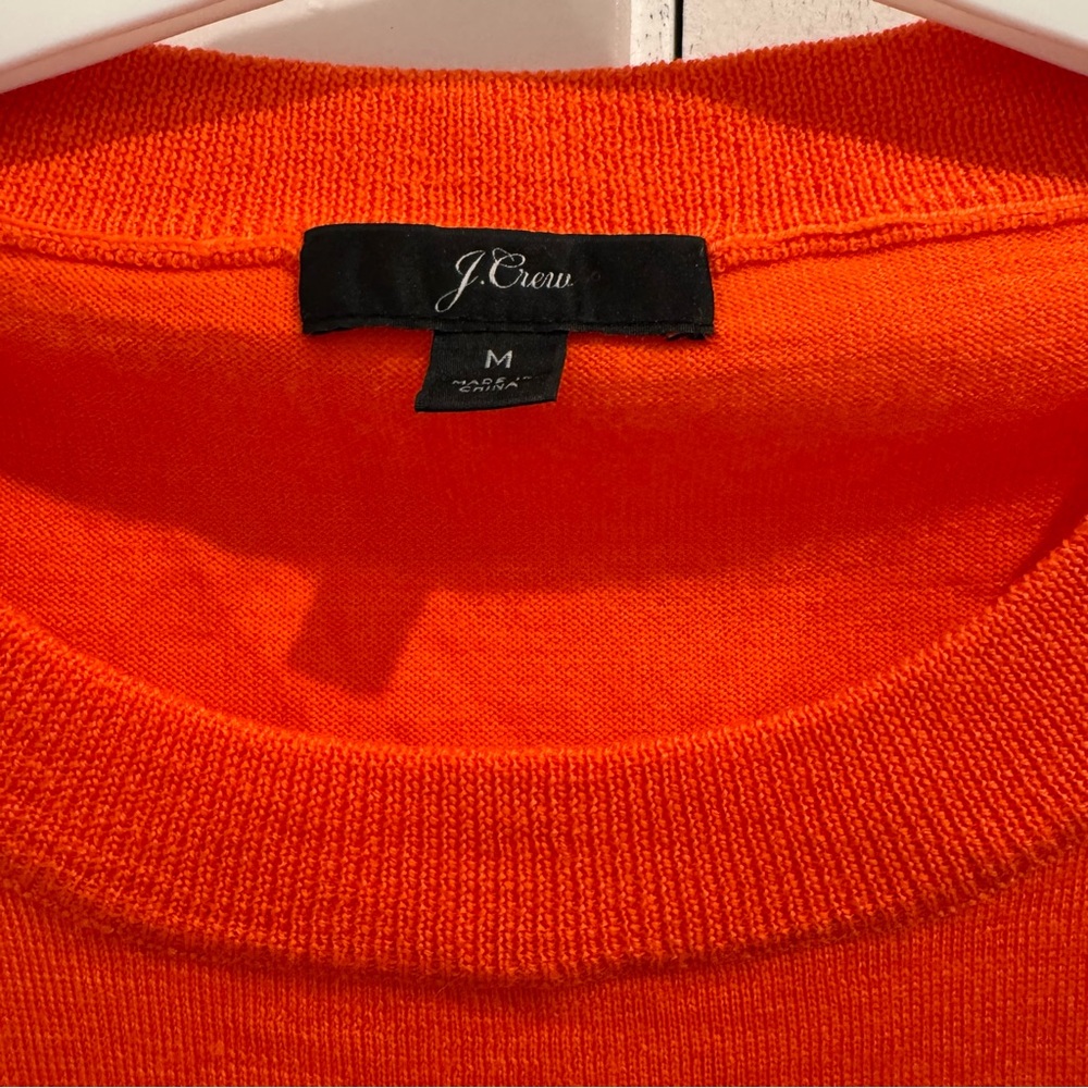 J. Crew Womens Merino Wool Cotton Blend Sweater Crew Neck Sz M Orange 3/4 Sleeve - Picture 2 of 9